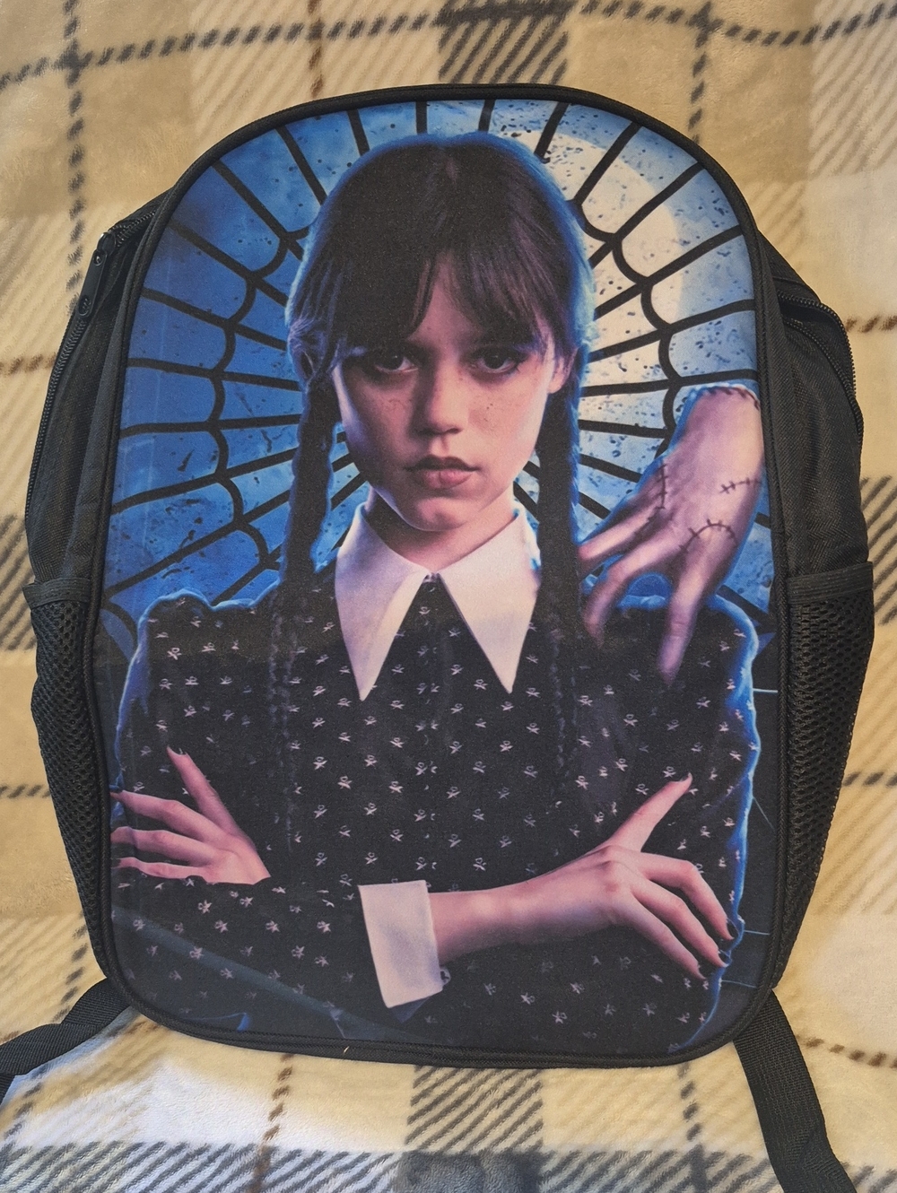 Black Wednesday Graphic Girls' Backpack with Blue Accent